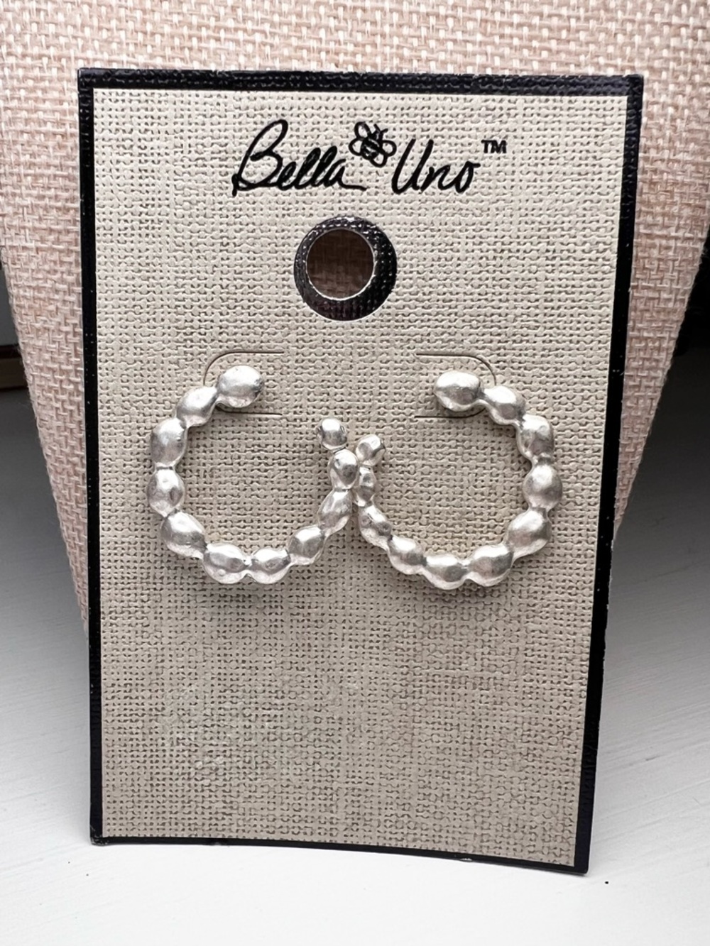 Bella Uno Silver Beaded Hoop Earrings - Polished Mini Hoops